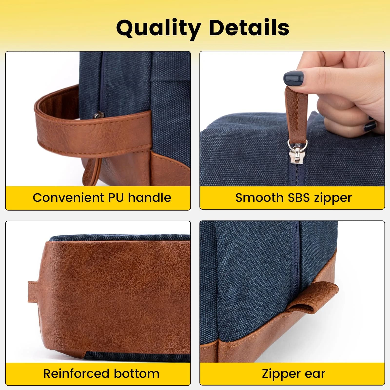 Vorspack Canvas Travel Toiletry Bag for Men, Medium, Navy Blue | Water-Resistant & Organized Compartments - view 3
