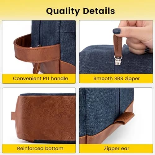 Vorspack Canvas Travel Toiletry Bag for Men, Medium, Navy Blue | Water-Resistant & Organized Compartments thumbnail 3