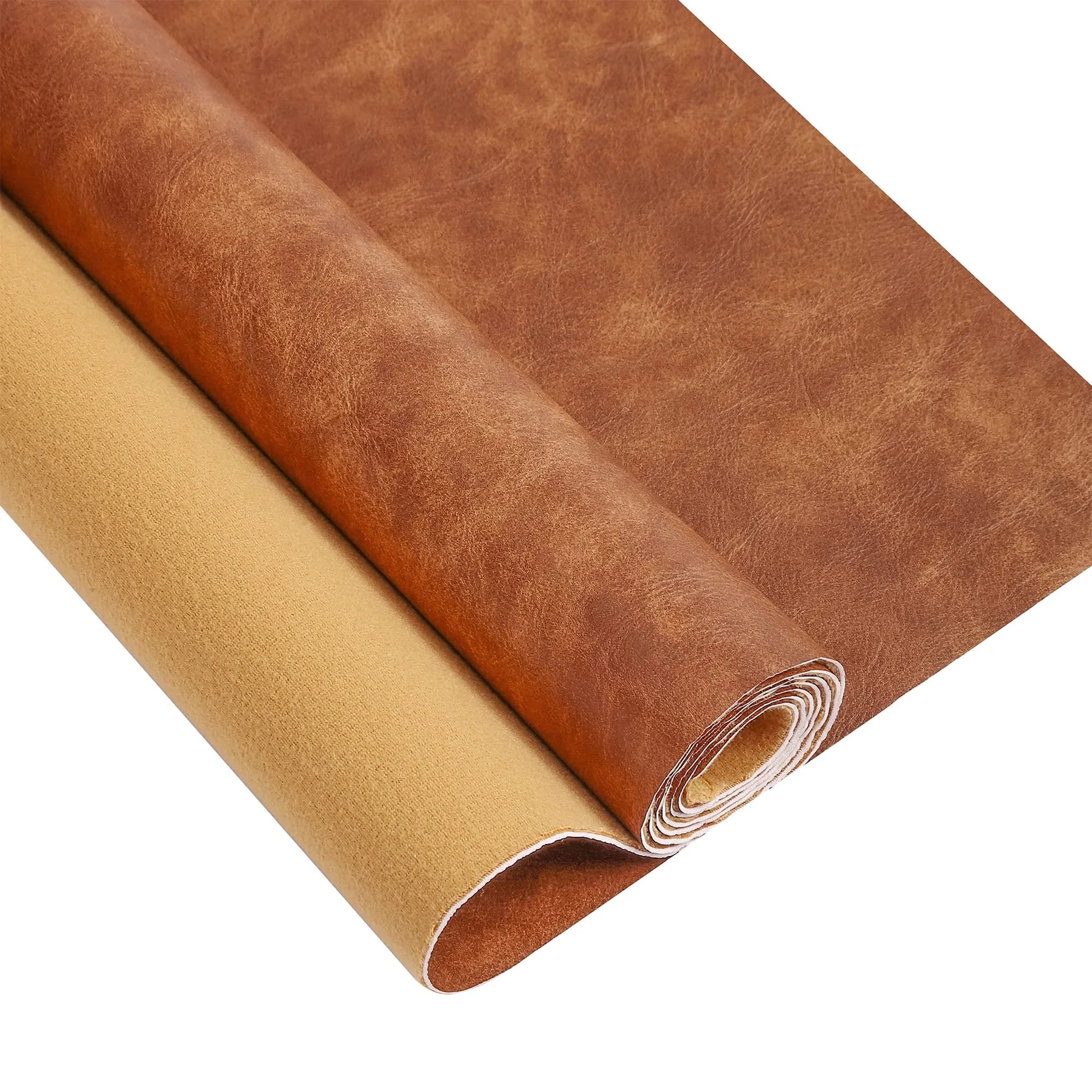 DAFUN Premium Faux Leather Upholstery Fabric 72"x54" (183cm x 137cm) | Waterproof Distressed Bark Black — Light Brown