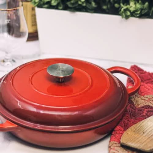 Backcountry Iron Enameled 2.25 Quart Braiser with Lid | 2.27 kg (5 lb) Desert Ruby Red thumbnail 6