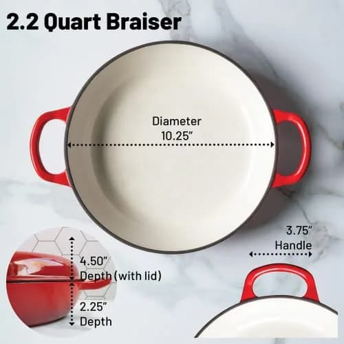 Backcountry Iron Enameled 2.25 Quart Braiser with Lid | 2.27 kg (5 lb) Desert Ruby Red thumbnail 2