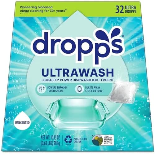 Dropps UltraWash Dishwasher Detergent Pods Unscented 32 Count (142g / 5.08oz) | USDA Biobased Formula (81%) thumbnail 1