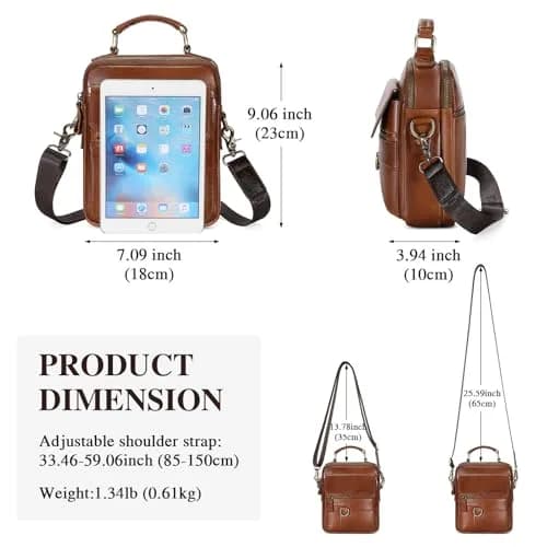 BAIGIO Men's Genuine Leather Shoulder Bag with Adjustable Strap | Brown thumbnail 2