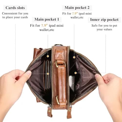BAIGIO Men's Genuine Leather Shoulder Bag with Adjustable Strap | Brown thumbnail 3