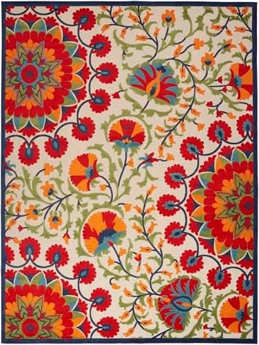 Nourison Rug Aloha Red Multicolor 9' x 12' | Easy Clean, Non Shedding, Outdoor & Indoor Use thumbnail 4