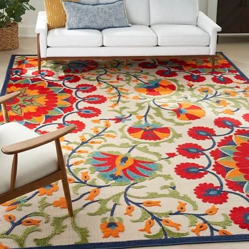 Nourison Rug Aloha Red Multicolor 9' x 12' | Easy Clean, Non Shedding, Outdoor & Indoor Use thumbnail 5