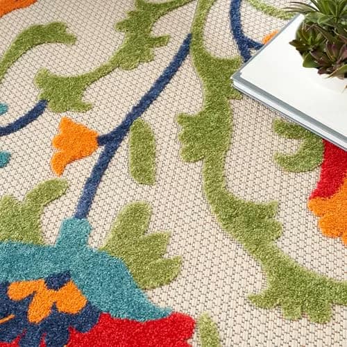 Nourison Rug Aloha Red Multicolor 9' x 12' | Easy Clean, Non Shedding, Outdoor & Indoor Use thumbnail 6