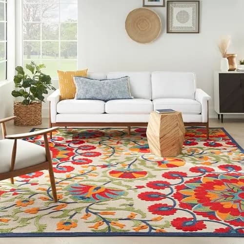 Nourison Rug Aloha Red Multicolor 9' x 12' | Easy Clean, Non Shedding, Outdoor & Indoor Use thumbnail 2