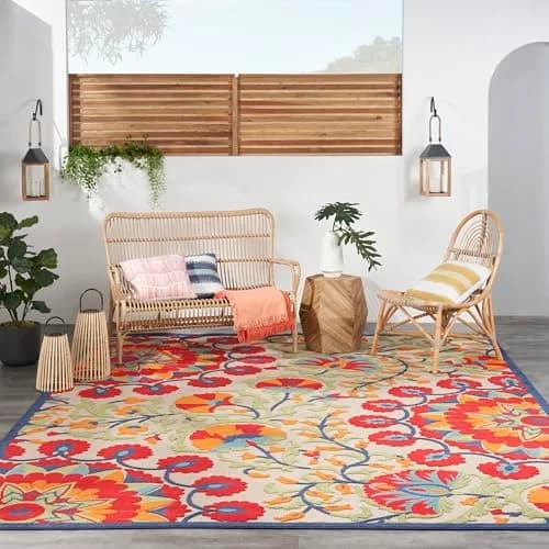Nourison Rug Aloha Red Multicolor 9' x 12' | Easy Clean, Non Shedding, Outdoor & Indoor Use thumbnail 3