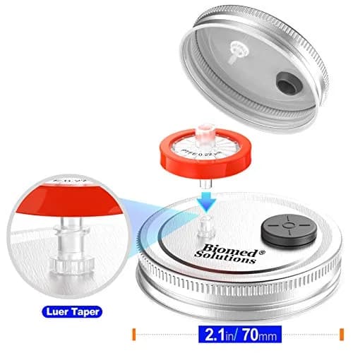 Biomed Solutions 6Pcs Regular Mouth Mushroom Liquid Culture Lids with Filter & Injection Ports (70mm) | Lab-Quality for Mycology thumbnail 3