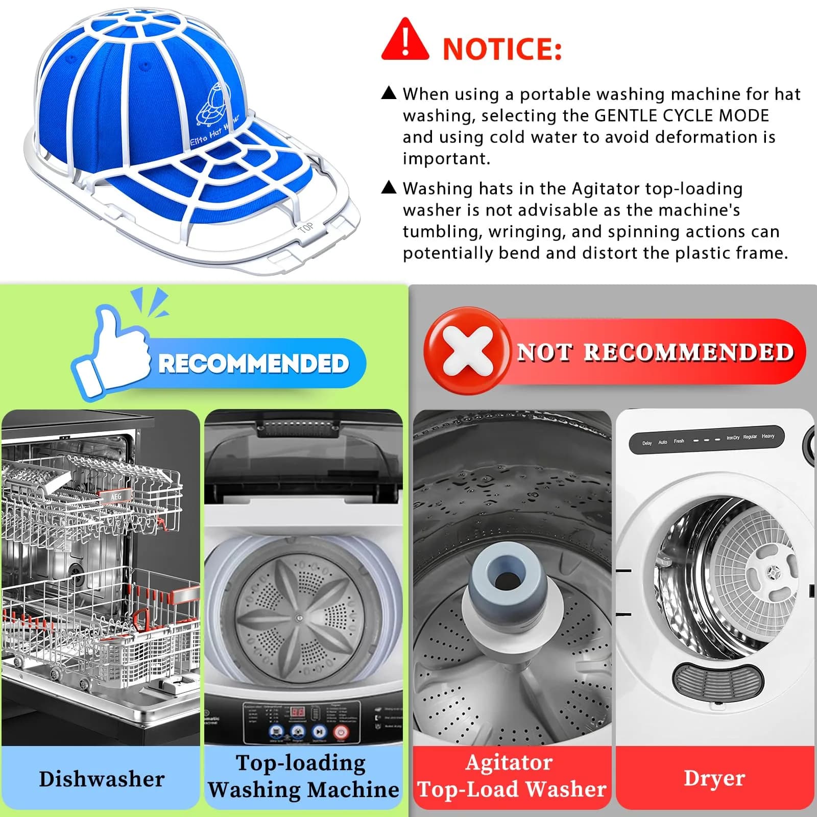 Eiito Hat Washer Cage for Washing Machine | 2 Sizes, Plastic, White - view 4