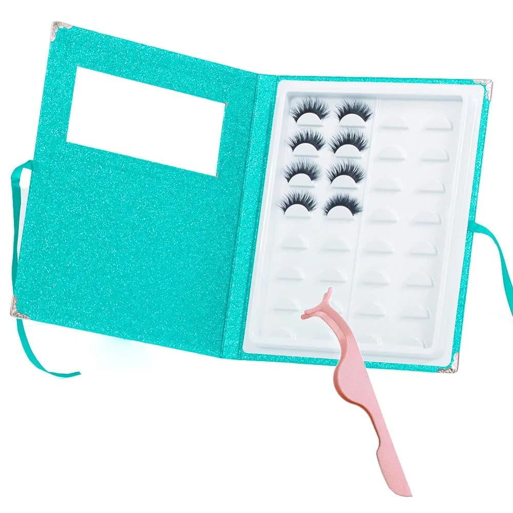 YiQiYi False Eyelash Organizer and Storage Case with Tweezer | Portable Lash Book, Pink/Green/Gold, 27×22×2 cm