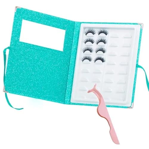 YiQiYi False Eyelash Organizer and Storage Case with Tweezer | Portable Lash Book, Pink/Green/Gold, 27×22×2 cm thumbnail 1