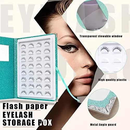 YiQiYi False Eyelash Organizer and Storage Case with Tweezer | Portable Lash Book, Pink/Green/Gold, 27×22×2 cm thumbnail 6