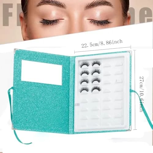 YiQiYi False Eyelash Organizer and Storage Case with Tweezer | Portable Lash Book, Pink/Green/Gold, 27×22×2 cm thumbnail 7