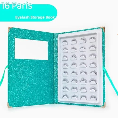 YiQiYi False Eyelash Organizer and Storage Case with Tweezer | Portable Lash Book, Pink/Green/Gold, 27×22×2 cm thumbnail 2