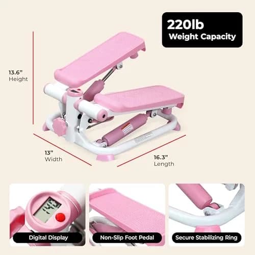 Sunny Health & Fitness Pink Mini Stepper w/Meter & Adjustable Step Height | 10.2 kg (22.5 lb) | Tones Lower Body & Core thumbnail 6