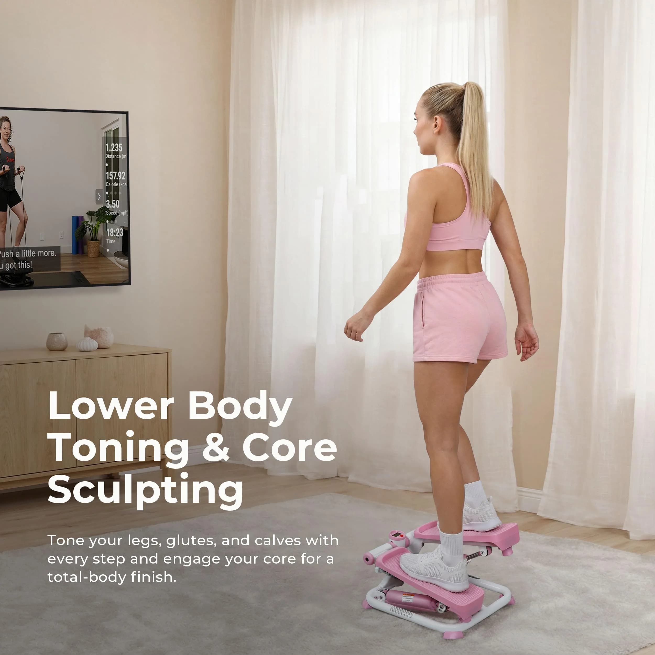 Sunny Health & Fitness Pink Mini Stepper w/Meter & Adjustable Step Height | 10.2 kg (22.5 lb) | Tones Lower Body & Core - view 2
