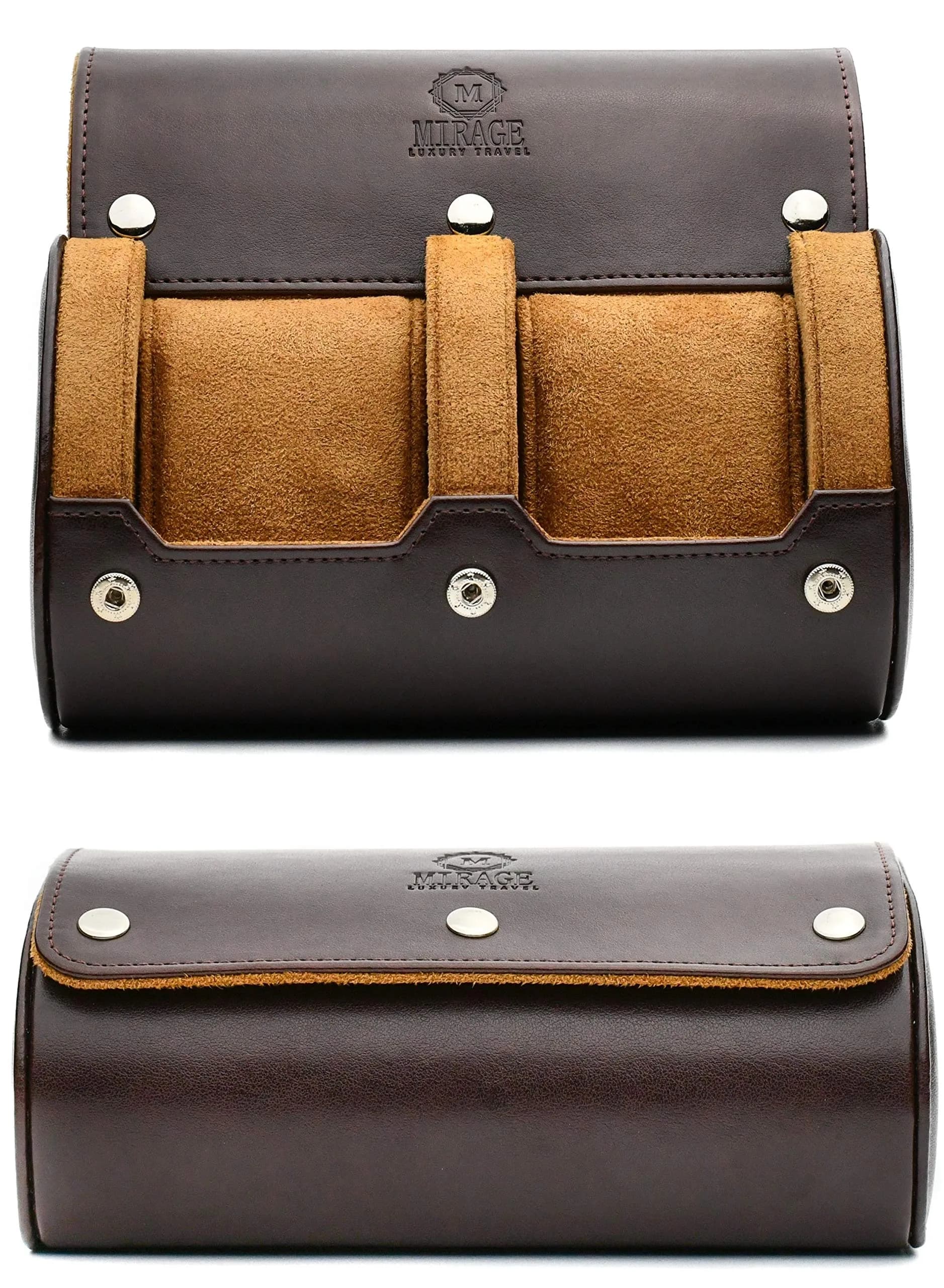 M Mirage Luxury Travel Watch Roll for Travel Organizer and Display Watch Case 2-Slots (Brown) — Brown
