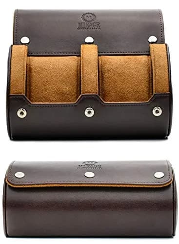 M Mirage Luxury Travel Watch Roll for Travel Organizer and Display Watch Case 2-Slots (Brown) thumbnail 1