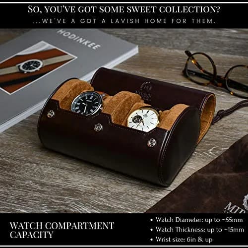 M Mirage Luxury Travel Watch Roll for Travel Organizer and Display Watch Case 2-Slots (Brown) thumbnail 3