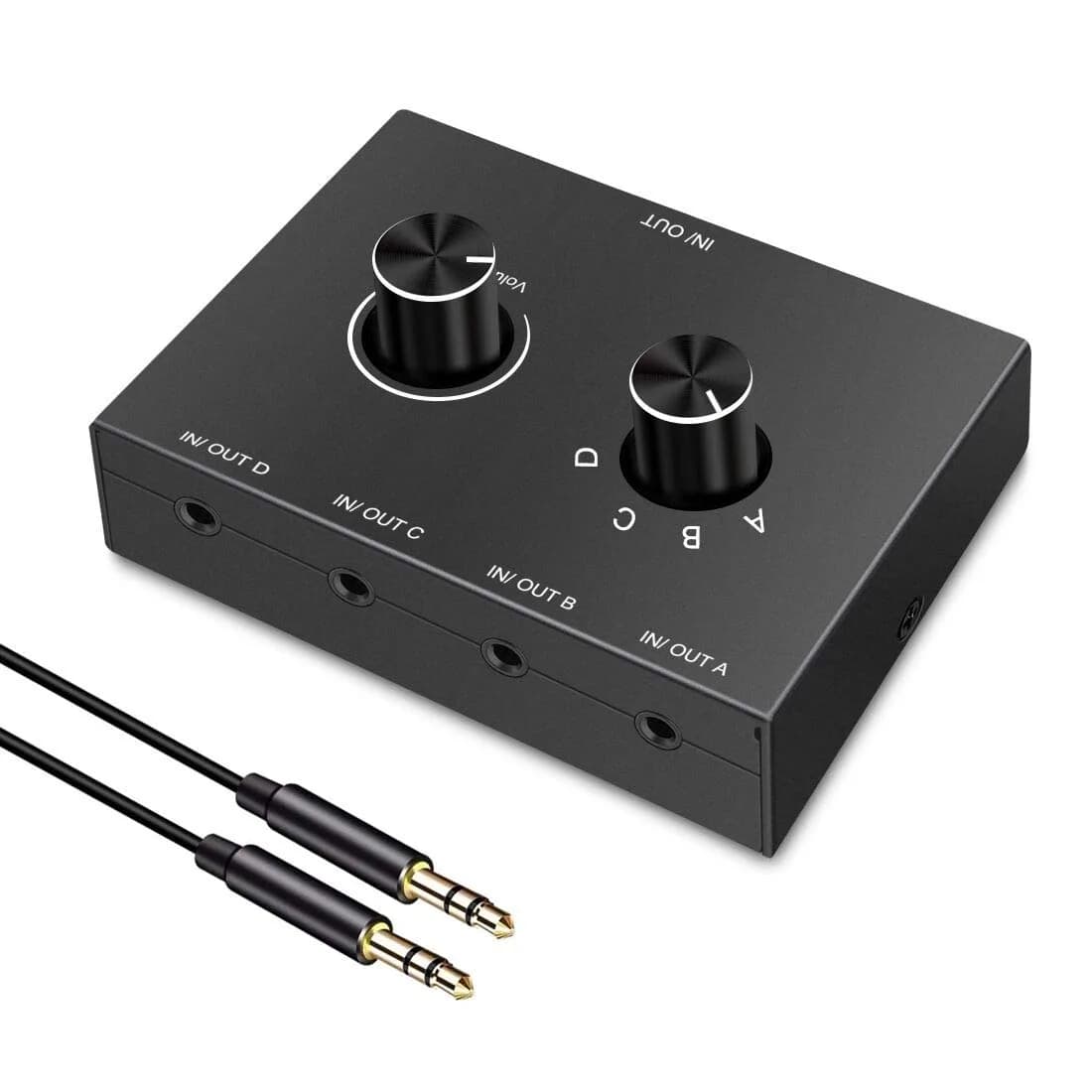Y.D.F 3.5mm Stereo Audio Switch (2 in 1 Out) Passive Selector for PC Phone Laptop — Black / 3.5mm Switch 4 Port