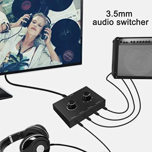 Y.D.F 4-Way 3.5mm Stereo Audio Switcher Box - 4 In 1 Out Manual Selector for Speakers & Headphones (Black) thumbnail 6