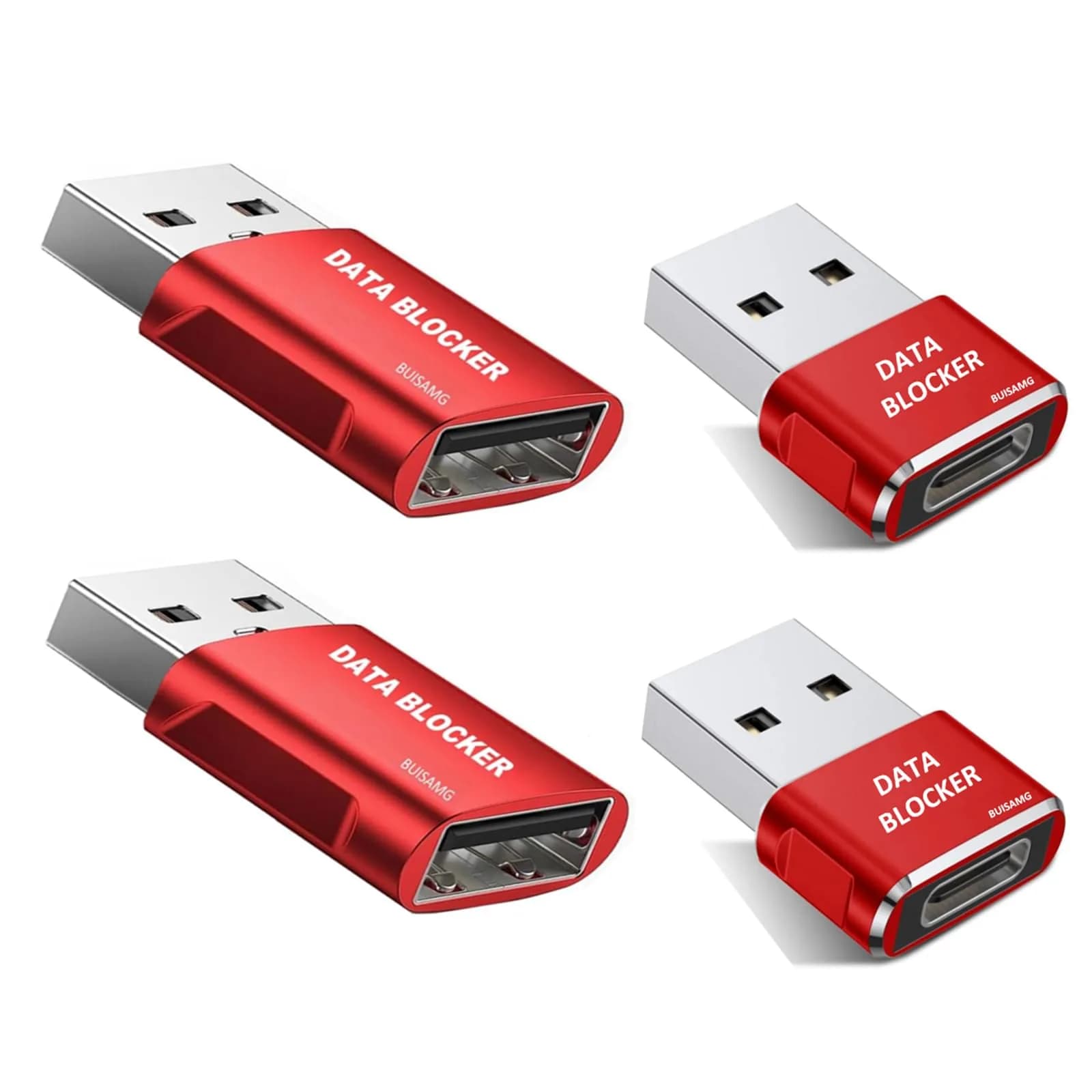 BUISAMG USB C Data Blocker 4-Pack | Protects Against Juice Jacking — Red
