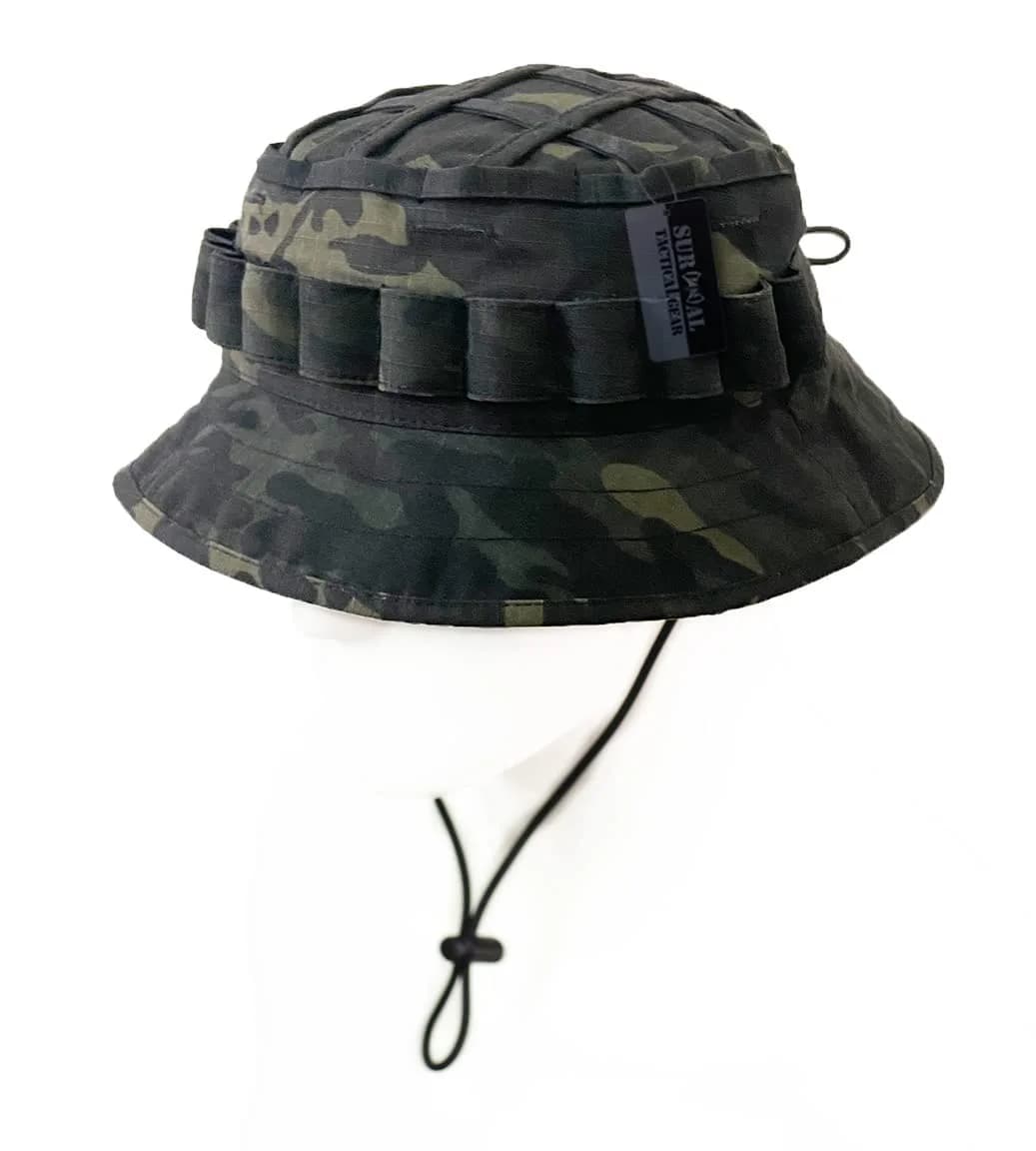 ZAPT Boonie Hat Military Camo Cap Hunter Sniper Ghillie Bucket Hats Adjustable Jungle Bush Hat (Camo Black) | Adjustable One Size — Camo Black