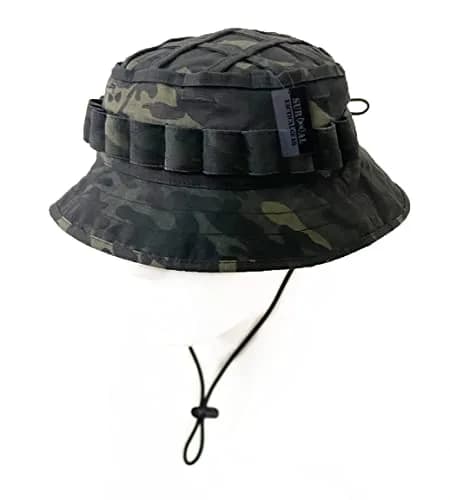 ZAPT Boonie Hat Military Camo Cap Hunter Sniper Ghillie Bucket Hats Adjustable Jungle Bush Hat (Camo Black) | Adjustable One Size thumbnail 1