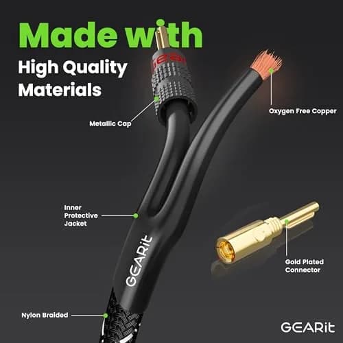 GEARit 10 Gauge Black Speaker Wire Banana Plugs CL2 Rated in-Wall 6 Feet | High Quality Copper, Braided Nylon, Gold Plated Tips thumbnail 2