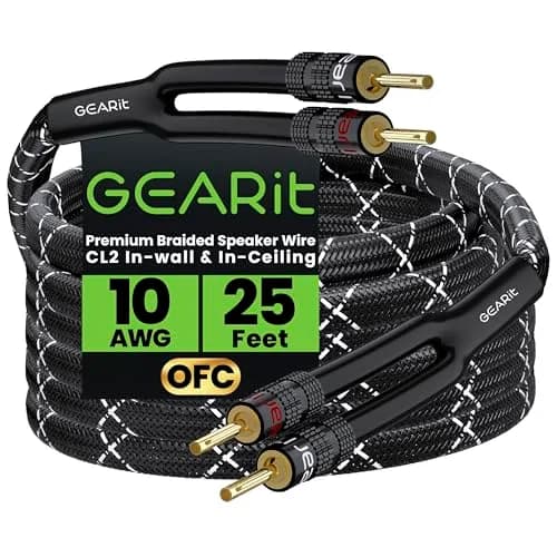 GEARit 10 Gauge Black Speaker Wire Banana Plugs CL2 Rated in-Wall 25 Feet | High Quality Copper, 25ft Length, In-Wall Rated thumbnail 1