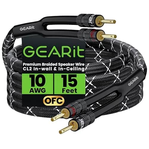 GEARit 10 Gauge Black Speaker Wire Banana Plugs CL2 Rated in-Wall 15 Feet | High Quality Copper, 10AWG, Bi-Wire Compatible thumbnail 1