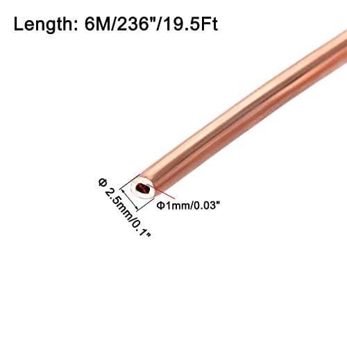 uxcell Refrigeration Tubing 2.5mm OD x 1.5mm ID 19.5Ft Copper Coil | Corrosion-Resistant Heat Exchange Pipe thumbnail 2