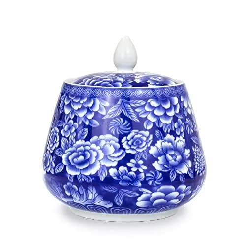 Dahlia Blue and White Porcelain Tea Canister 850 ML | Airtight Jingdezhen Tea Storage thumbnail 1