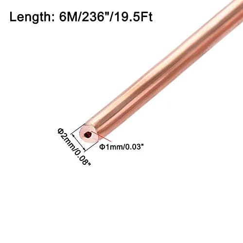 uxcell Refrigeration Copper Tubing 2mm OD x 1mm ID 19.5Ft | High Heat Transfer & Corrosion Resistance thumbnail 2