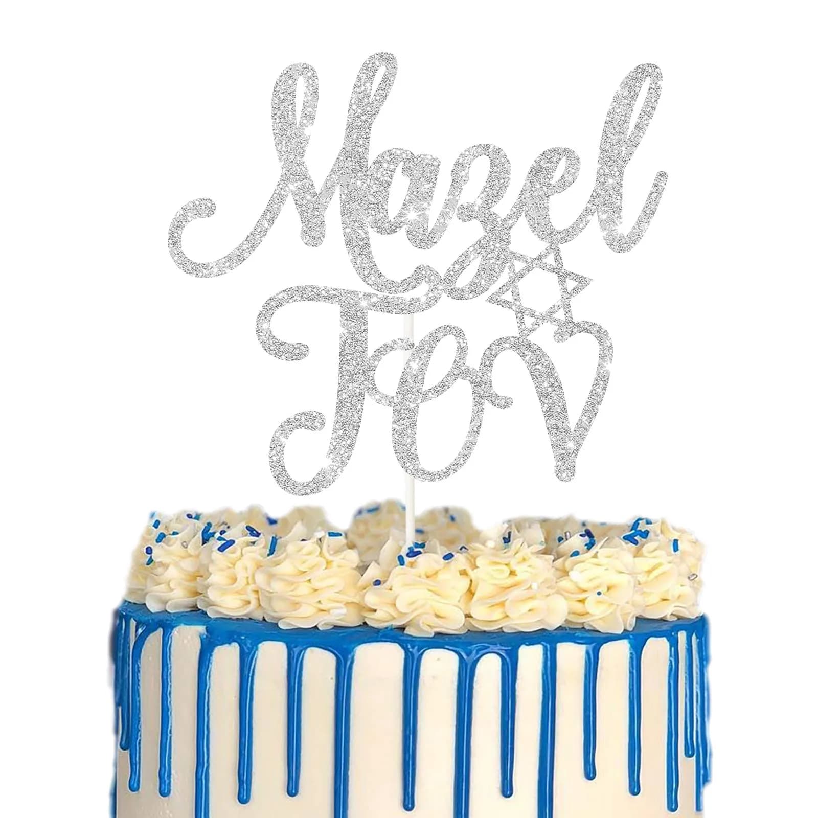 LILIPARTY Sliver Glitter Mazel Tov Cake Topper | Jewish Birthday & Hanukkah Decor (70-120 chars)