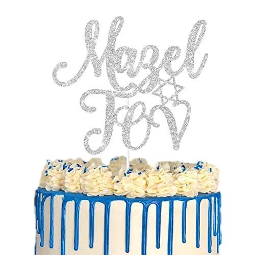 LILIPARTY Sliver Glitter Mazel Tov Cake Topper | Jewish Birthday & Hanukkah Decor (70-120 chars) thumbnail 1