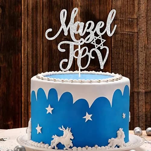 LILIPARTY Sliver Glitter Mazel Tov Cake Topper | Jewish Birthday & Hanukkah Decor (70-120 chars) thumbnail 4