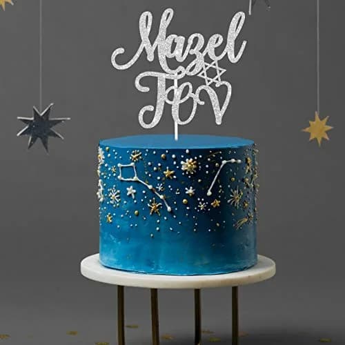 LILIPARTY Sliver Glitter Mazel Tov Cake Topper | Jewish Birthday & Hanukkah Decor (70-120 chars) thumbnail 5