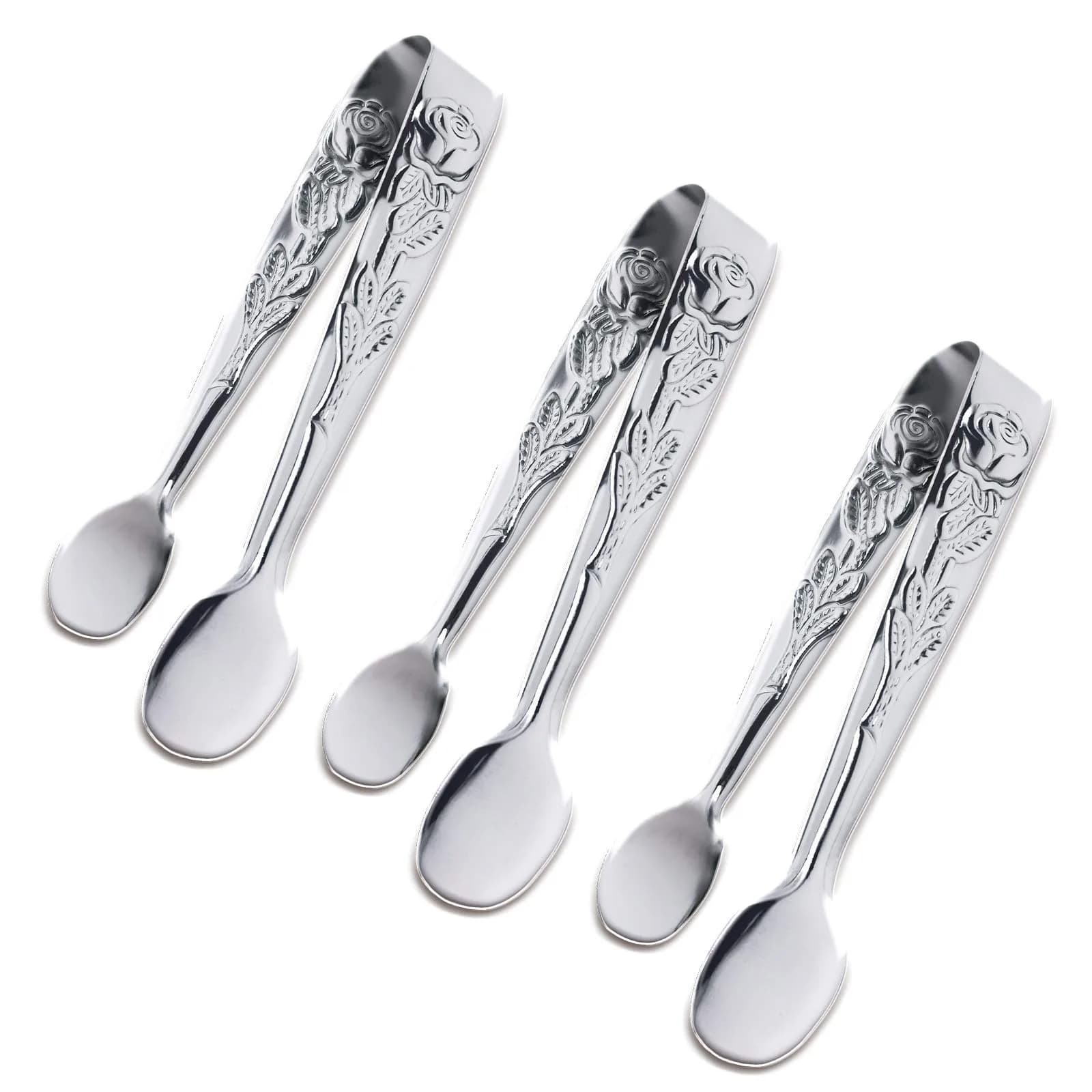 Sunenlyst Mini Serving Tongs 10.5 cm (4.13 Inch) Rose Stainless Steel | 3-Piece Set for Appetizers & Desserts