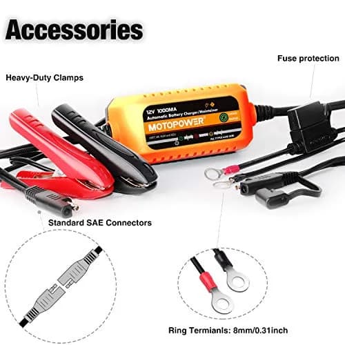 MOTOPOWER 12V 1000mA Automatic Battery Charger & Maintainer | Compact & Durable with Timer Protection thumbnail 7