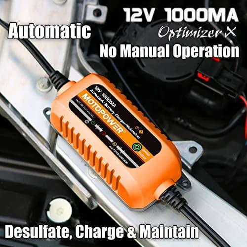 MOTOPOWER 12V 1000mA Automatic Battery Charger & Maintainer | Compact & Durable with Timer Protection thumbnail 2