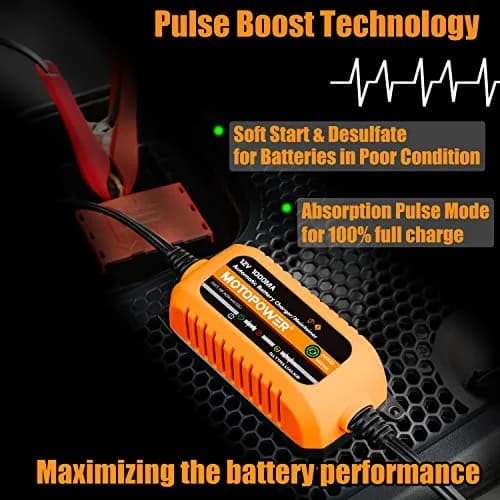 MOTOPOWER 12V 1000mA Automatic Battery Charger & Maintainer | Compact & Durable with Timer Protection thumbnail 3