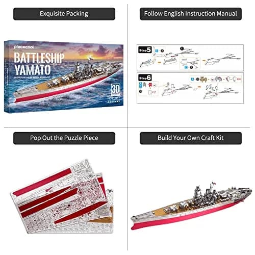 Piececool Yamato Battleship 3D Metal Model Kit 245 Pcs | Educational STEM Toy for Adults & Teens thumbnail 4
