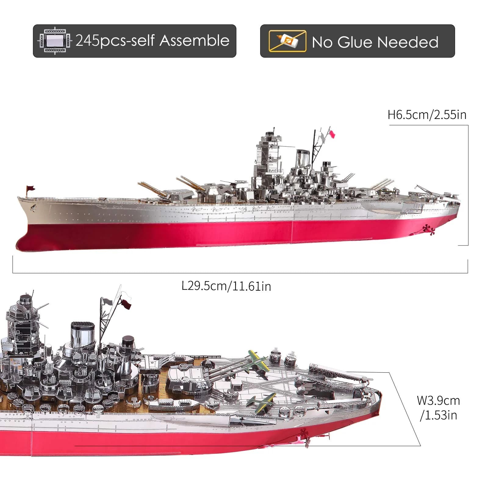 Piececool Yamato Battleship 3D Metal Model Kit 245 Pcs | Educational STEM Toy for Adults & Teens - view 3