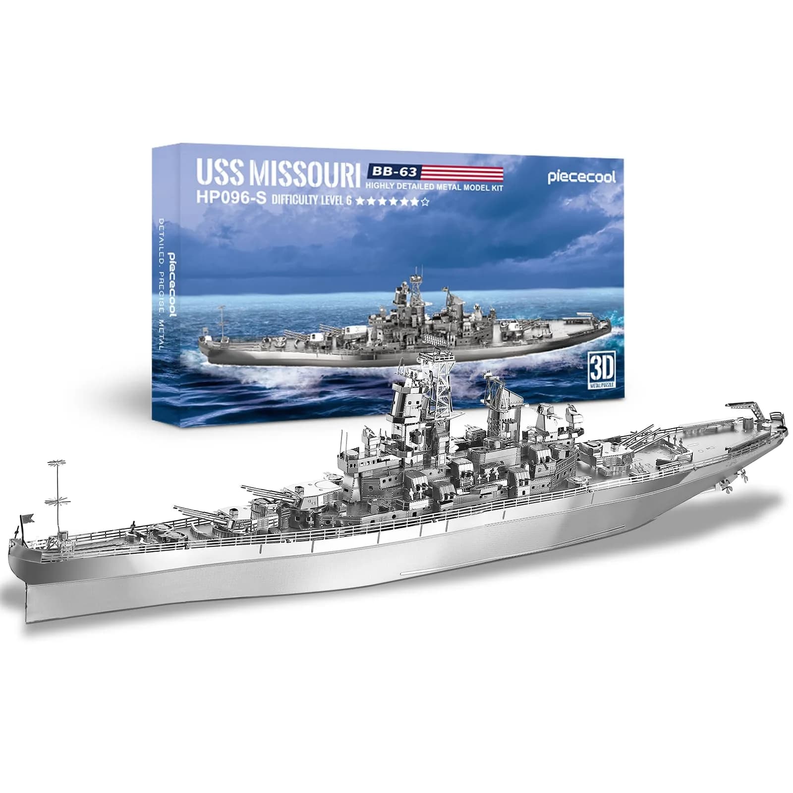 Piececool USS Missouri Battleship 3D Metal Model Kit 155 Pieces | Educational STEM Toy for Adults & Teens - main product image