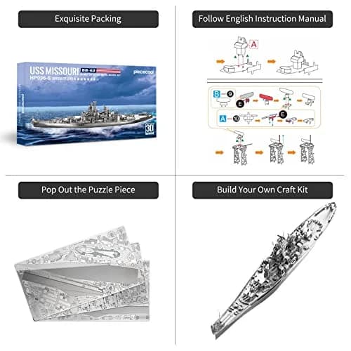 Piececool USS Missouri Battleship 3D Metal Model Kit 155 Pieces | Educational STEM Toy for Adults & Teens thumbnail 4