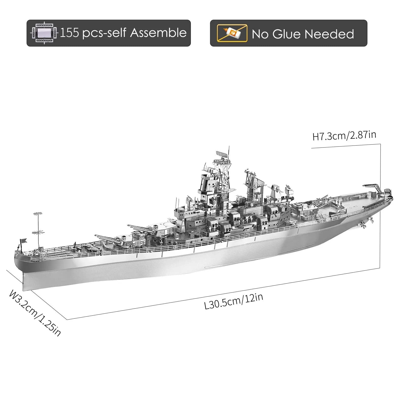 Piececool USS Missouri Battleship 3D Metal Model Kit 155 Pieces | Educational STEM Toy for Adults & Teens - view 3
