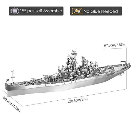 Piececool USS Missouri Battleship 3D Metal Model Kit 155 Pieces | Educational STEM Toy for Adults & Teens thumbnail 3